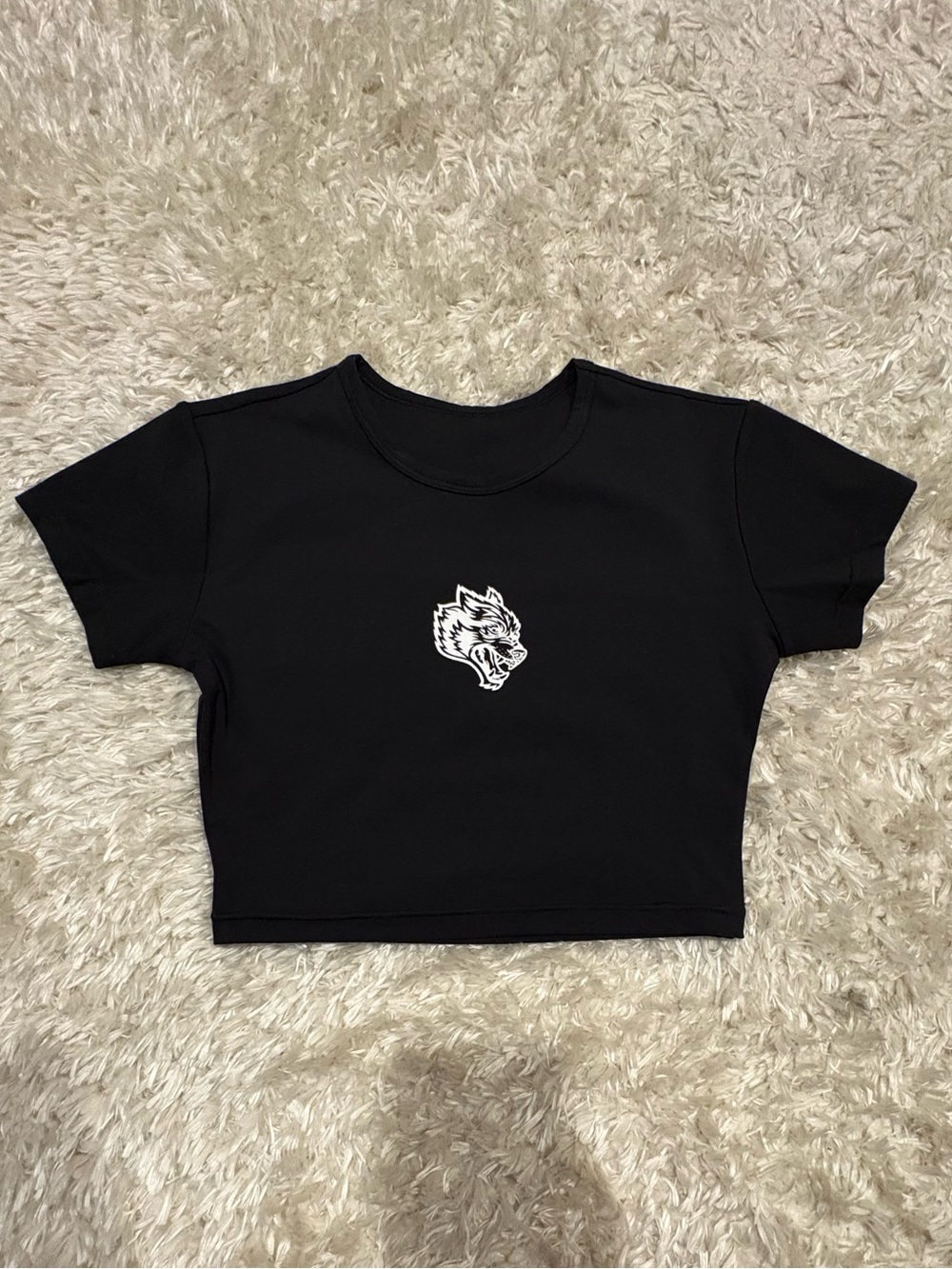 Darc Sport Black Tee Shirt Wolf Patch Front, Collegiate Letters Bold White Back